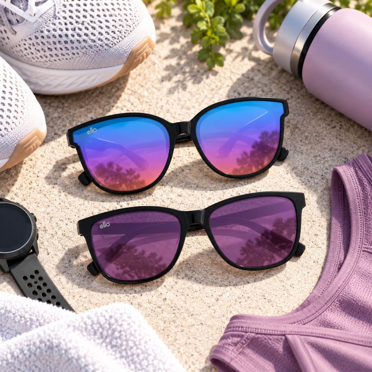 Outer Banks and South Beach running sunglasses for small heads shown with running gear, featuring lightweight petite-fit frames designed for smaller facial proportions.