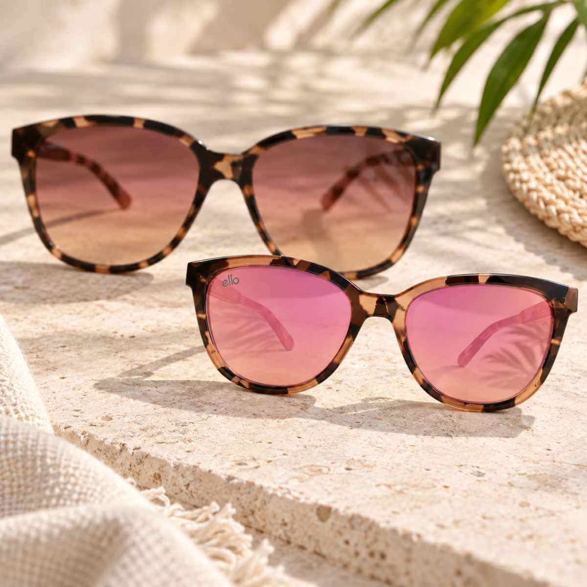 Oversized sunglasses compared with petite-fit tortoise sunglasses for smaller facial proportions