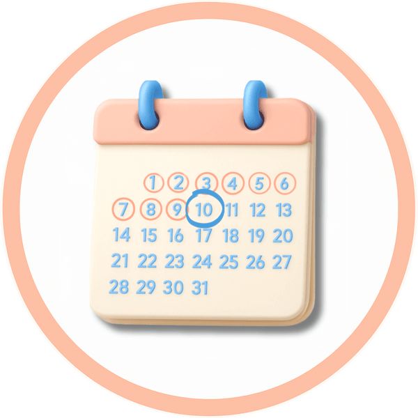 3D calendar icon showing 30 days with the first 10 circled, symbolizing the try-at-home sunglasses experience for petite faces.
