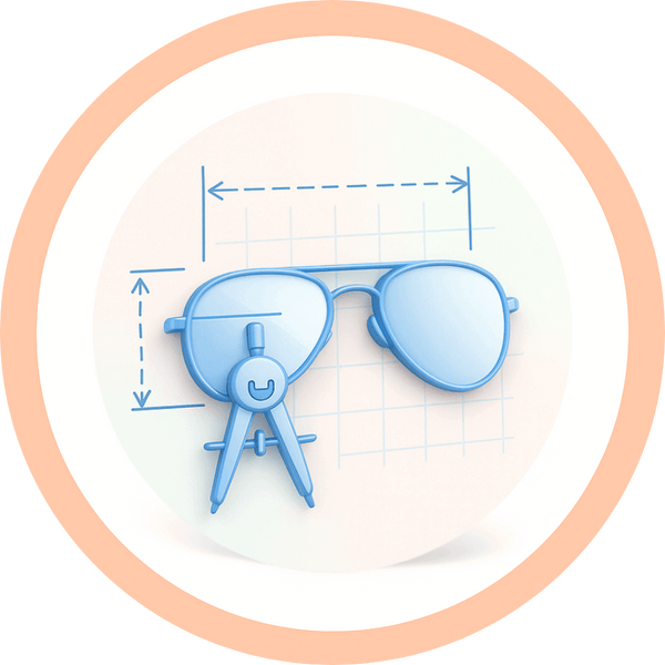 3D sun icon wearing sunglasses above ocean waves, representing UV400 protection for petite faces.