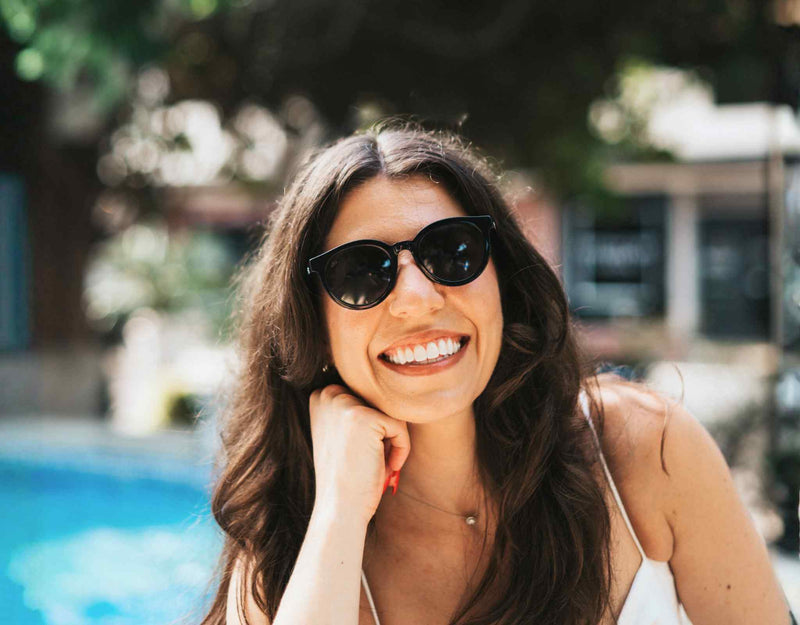 Small sunglasses for small faces and small heads, petite black Bar Harbor sunglasses with polarized UV400 lenses, lightweight everyday eyewear.