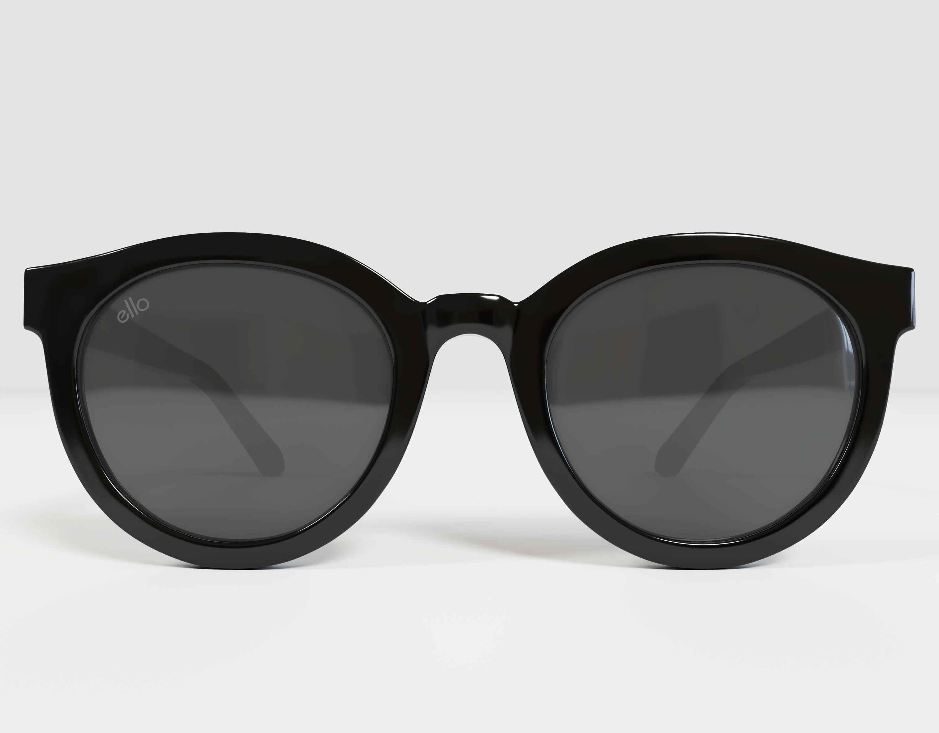Front view of Ello Bar Harbor sunglasses in black with grey lenses, designed for small faces and petite heads.