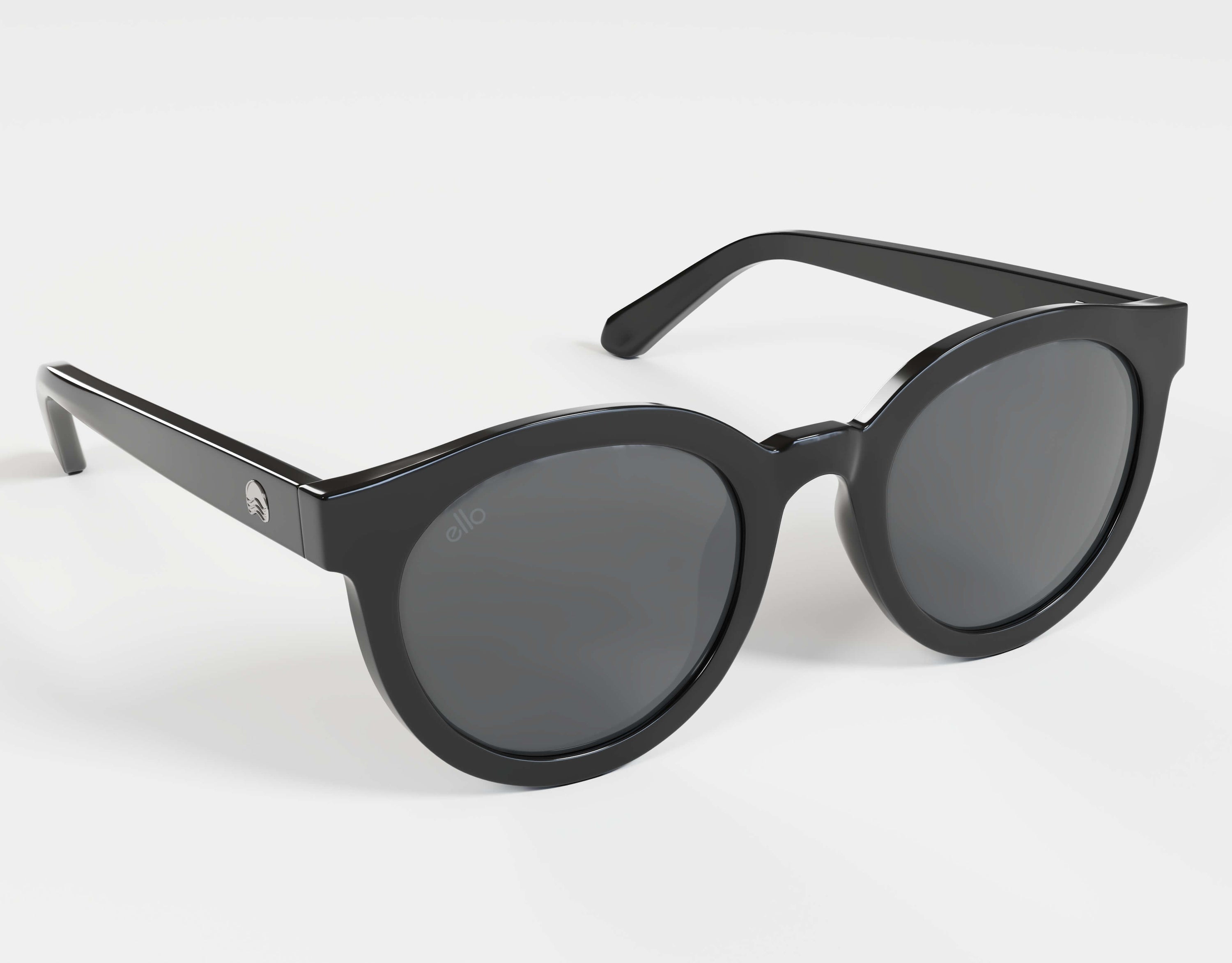 High angle view of black-on-grey Bar Harbor sunglasses built for small face shapes.