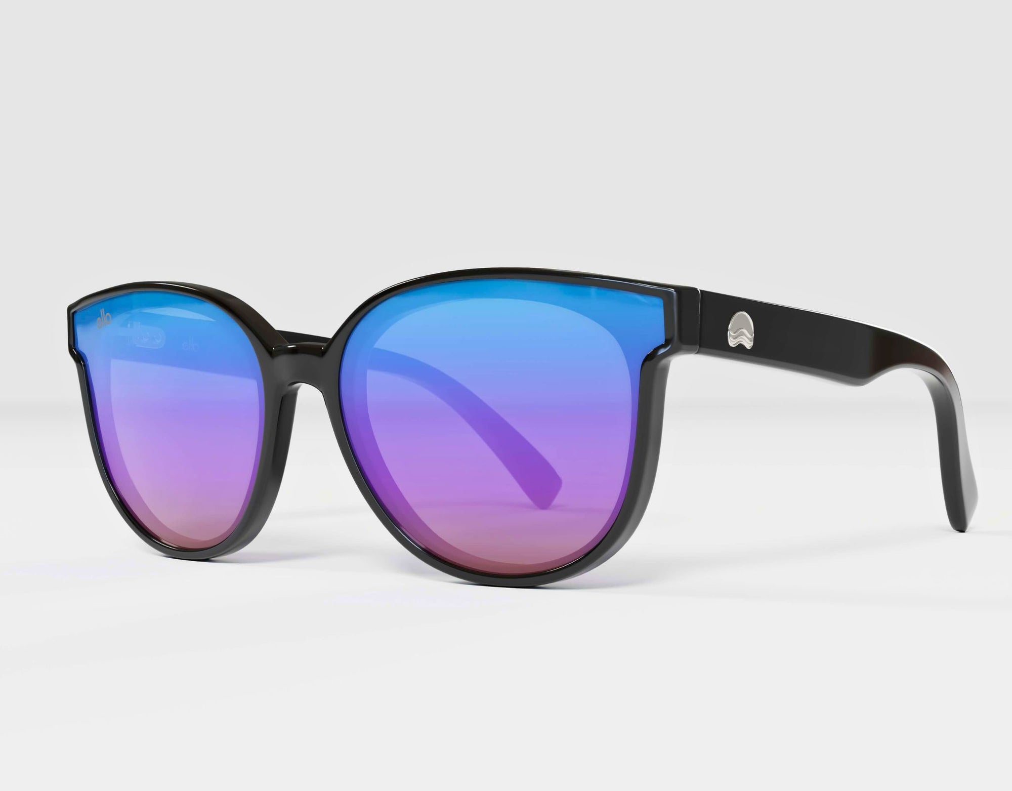 Left side of South Beach shades in black with bold purple lenses, crafted for small face shapes.