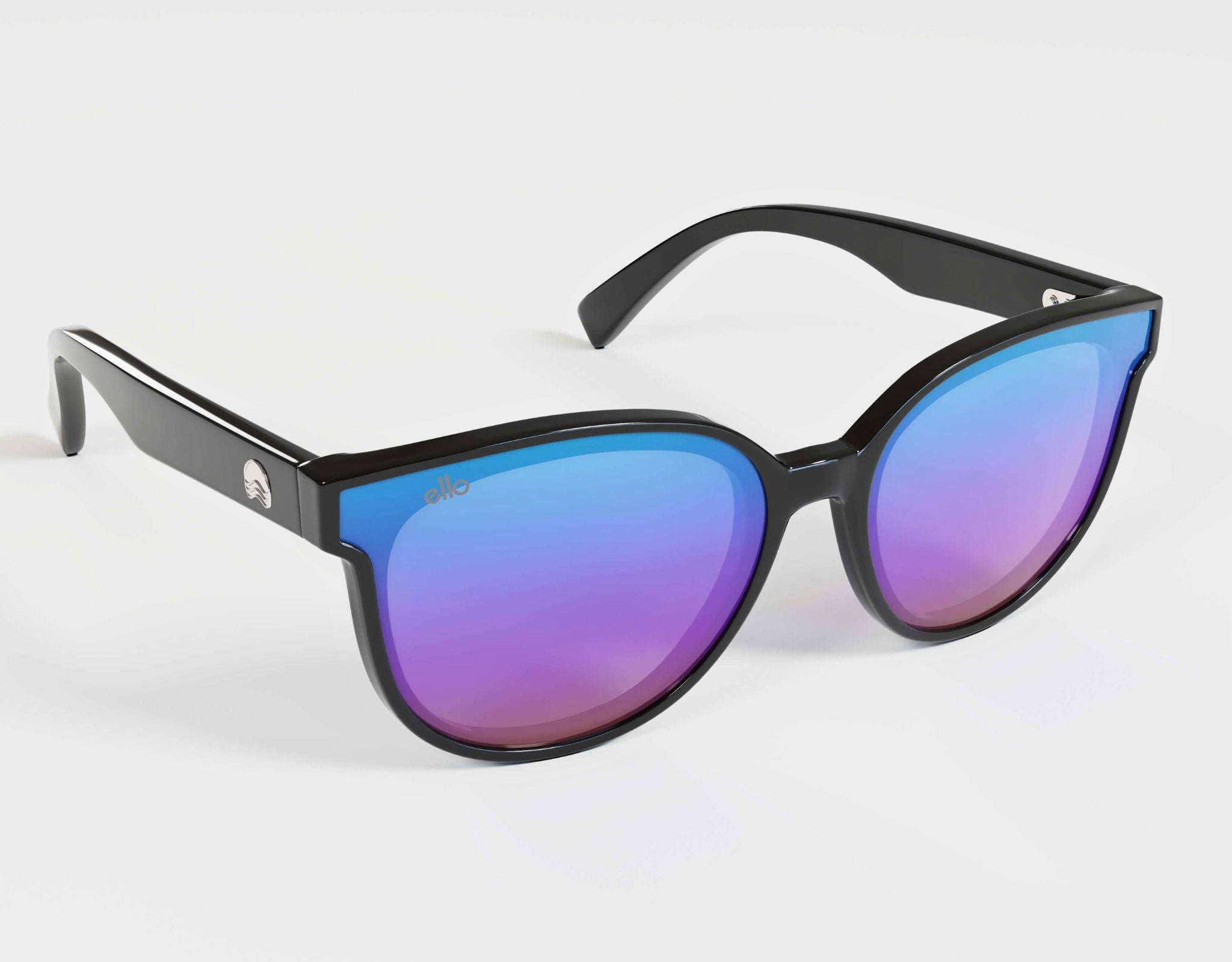 High angle view of black and purple South Beach shades, designed for small faces with comfort and style.