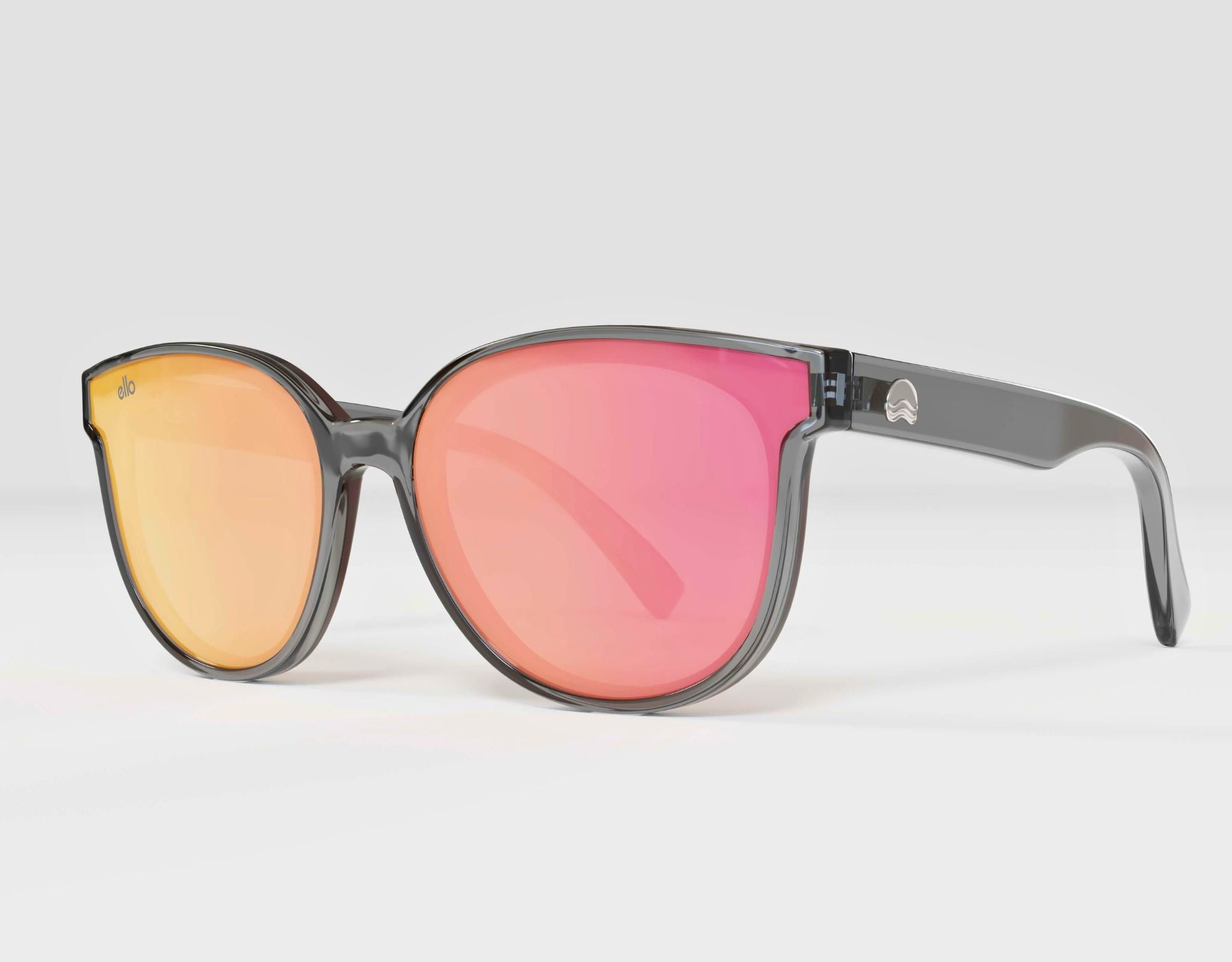 Side view of South Beach sporty shades in grey with rosy pink lenses, designed for small faces.