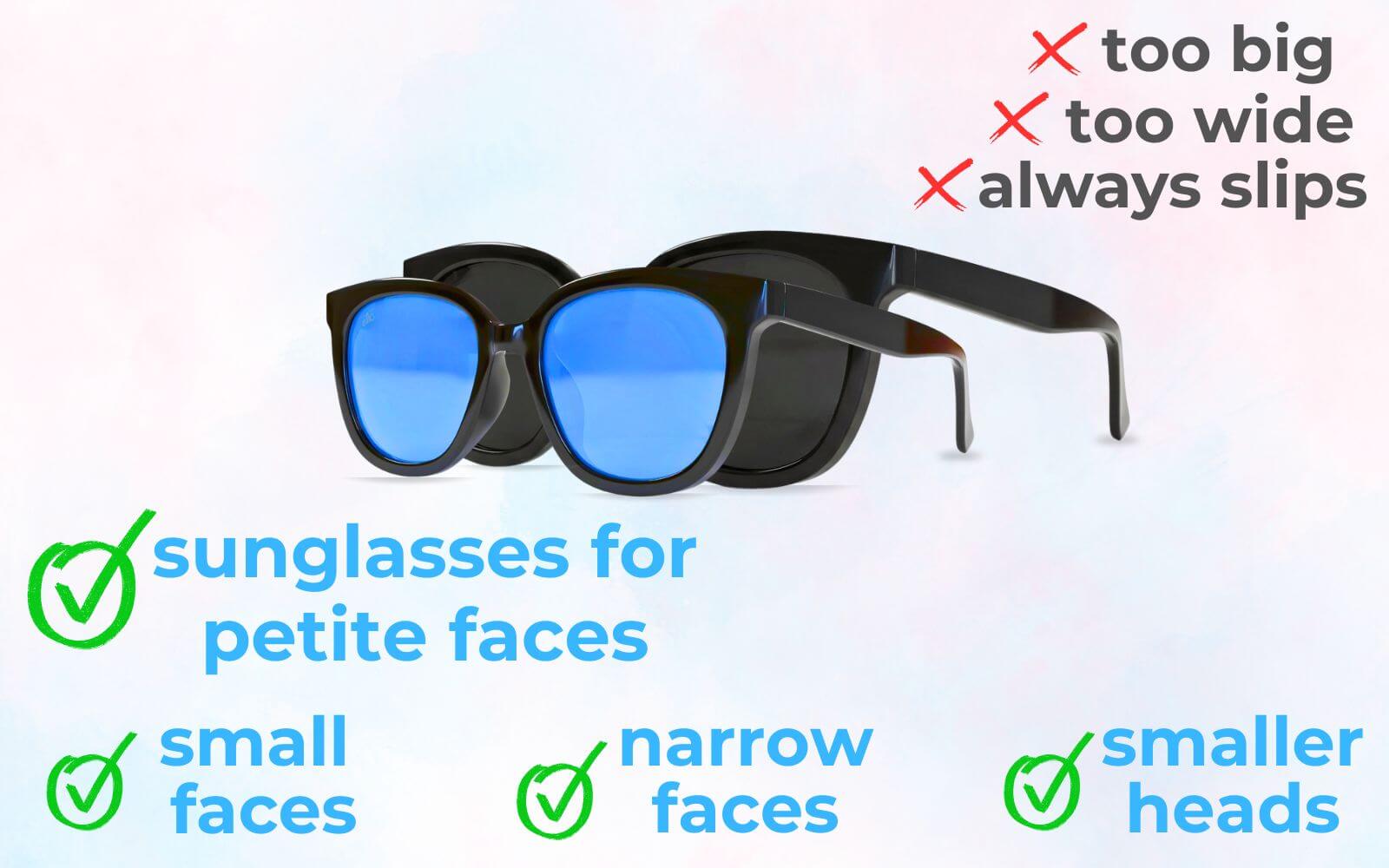 Sunglasses for little faces comparison by ello sunglasses showing a balanced petite fit for small head sizes next to oversized frames that feel too wide and unstable