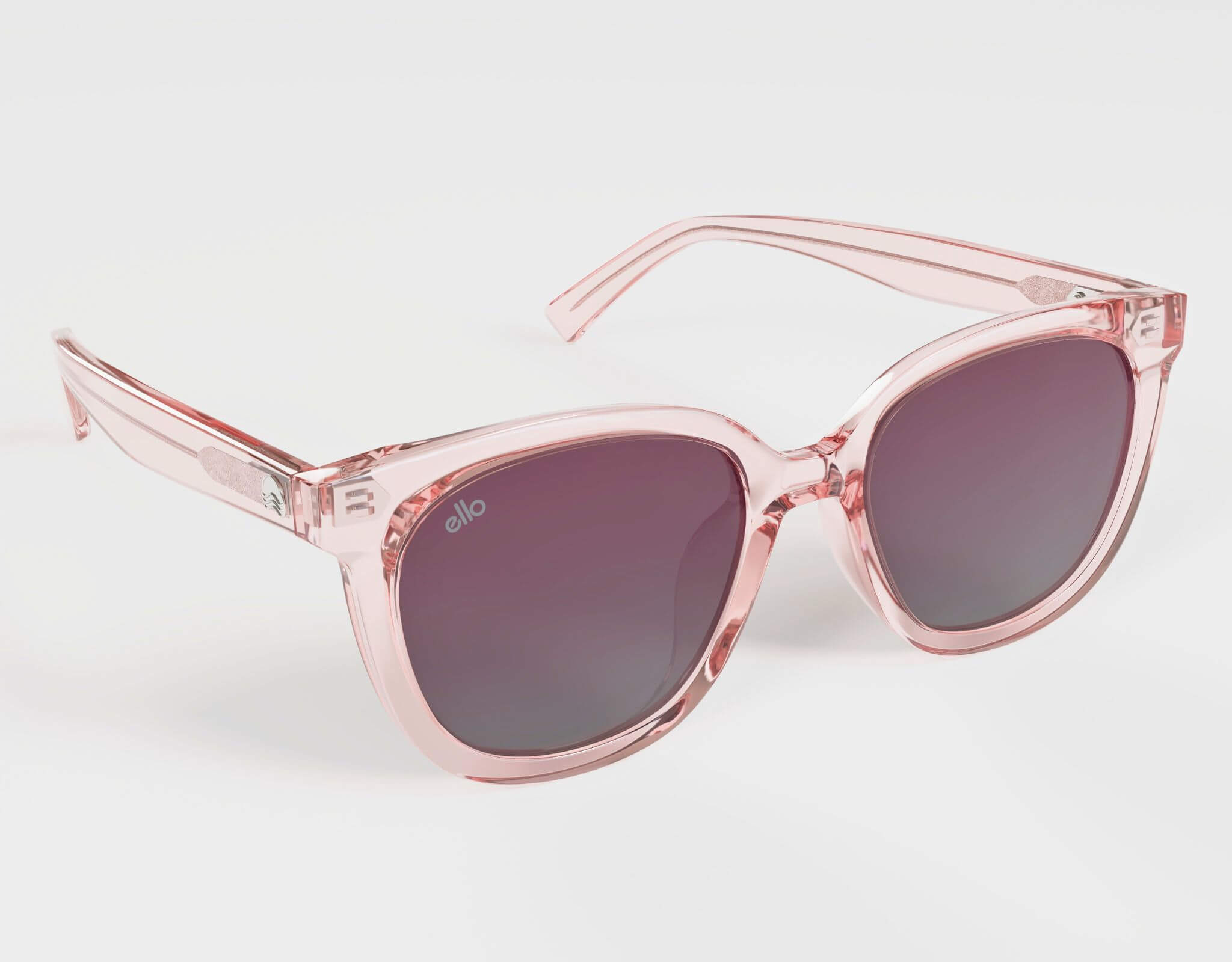 High right angle of Pebble Beach sunglasses in pink-on-plum, tailored for little facial features.
