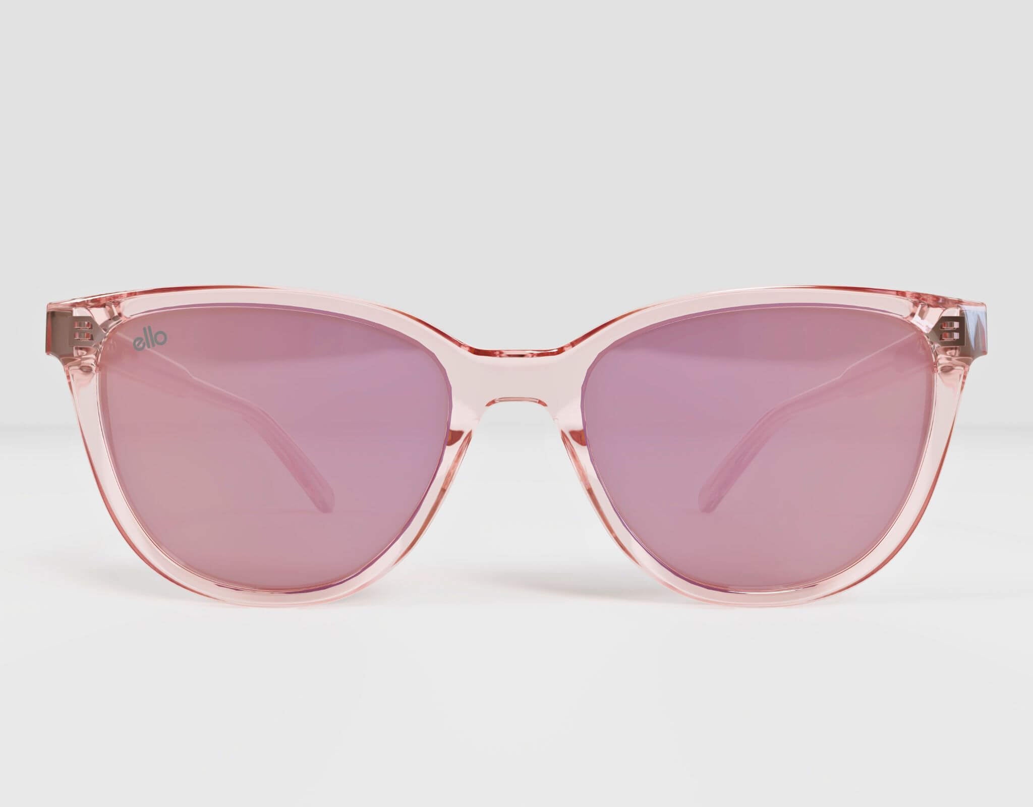 Front view of Half Moon Bay in pink frame with purple lenses, tailored to petite head shapes.