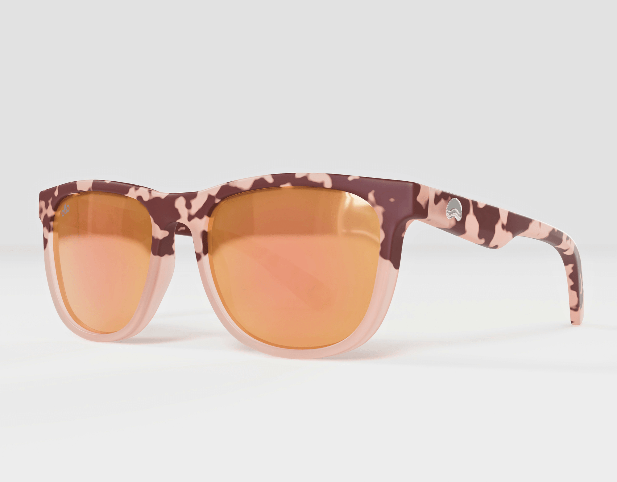 Left view of Outer Banks sunglasses with tortoise frame and peach lenses, designed for small faces.
