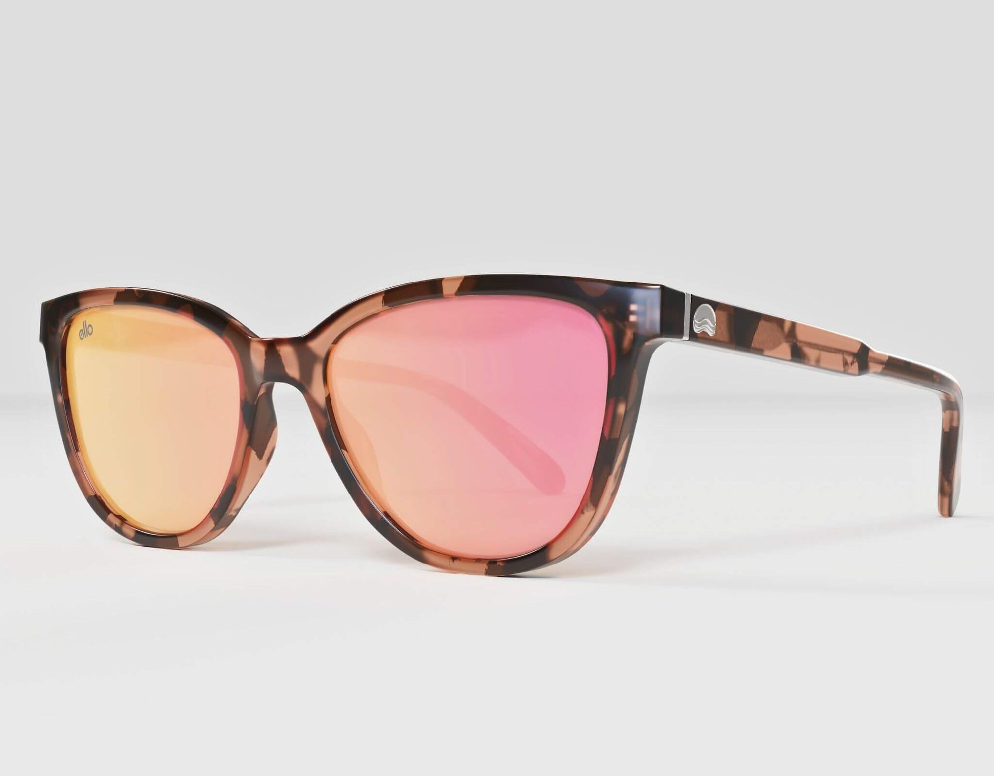 Side angle of Half Moon Bay sunglasses in tortoise frame with rose-pink lenses, ideal for smaller faces.