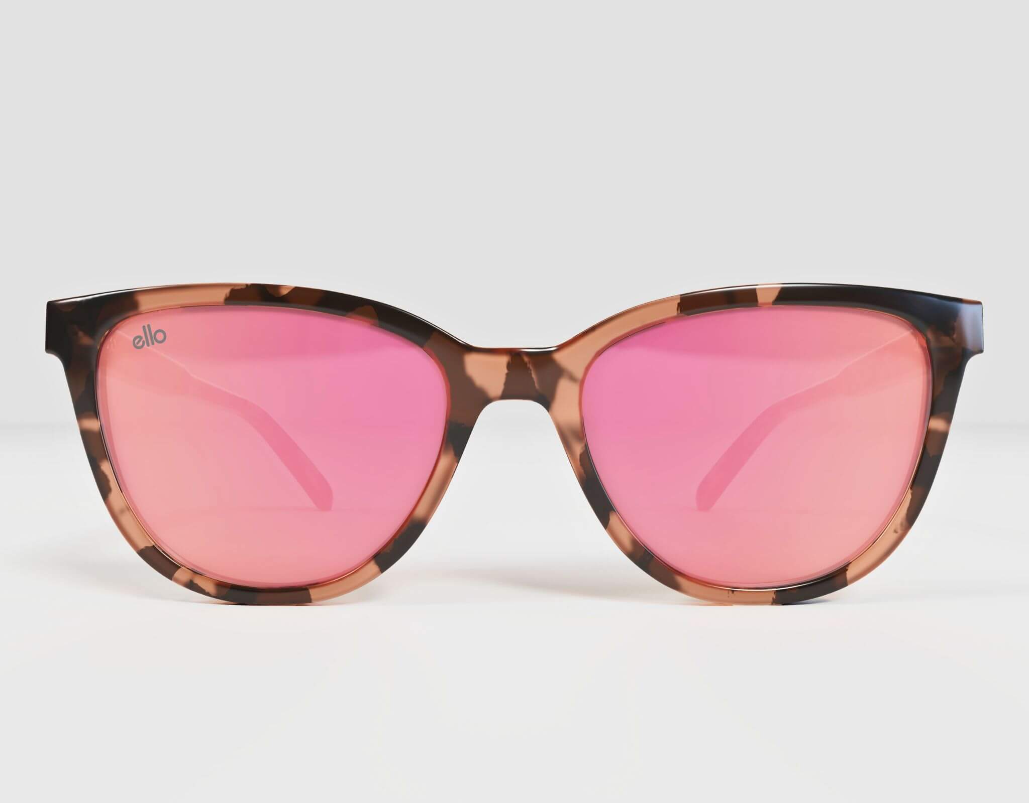 Front view of cat eye sunglasses in tortoise and pink from the Half Moon Bay collection, made for smaller faces.